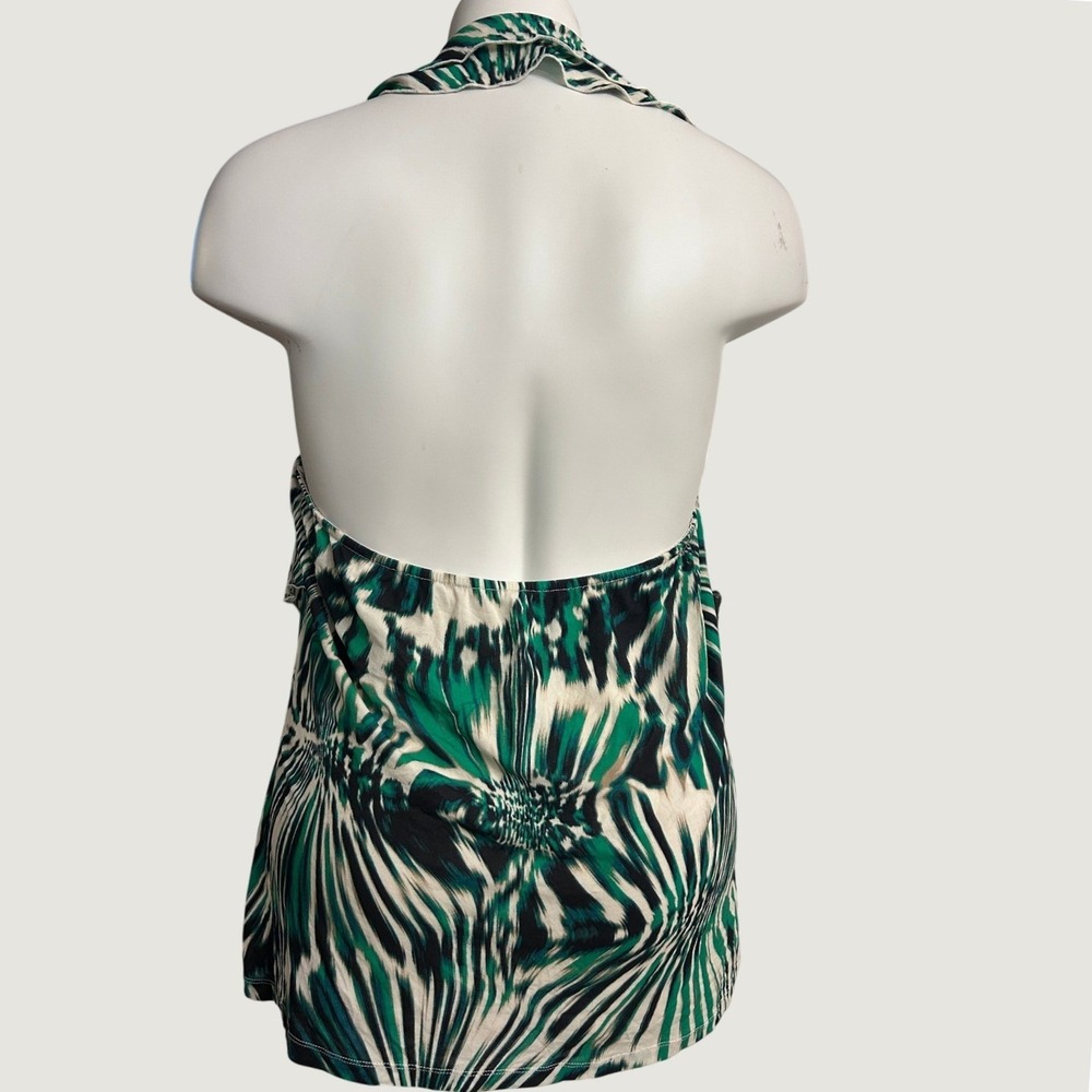 Worthington Woman Green Black Abstract Ikat Ruffle Halter Top Plus 3X - Picture 2 of 10